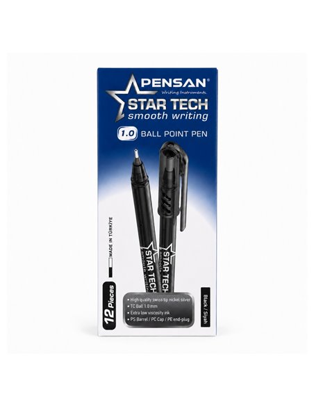 Set 12 Pixuri Pensan Star Tech, 1 mm, Negru