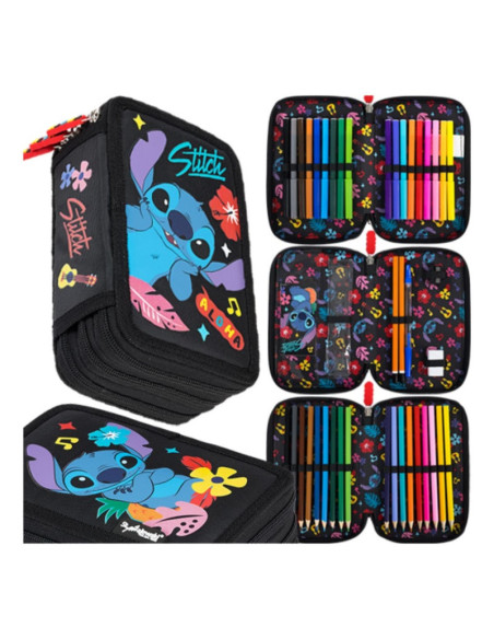 P4726,Penar echipat St.Majewski 679889, motiv Stitch, 3 fermoare, Negru