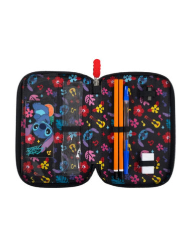 P4726,Penar echipat St.Majewski 679889, motiv Stitch, 3 fermoare, Negru