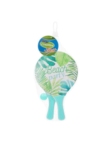 J2004,Set Tenis - de plaja, include 2 palete lemn, minge PVC, verde/albastru, 38x24x4cm, MegaCreative, 584837