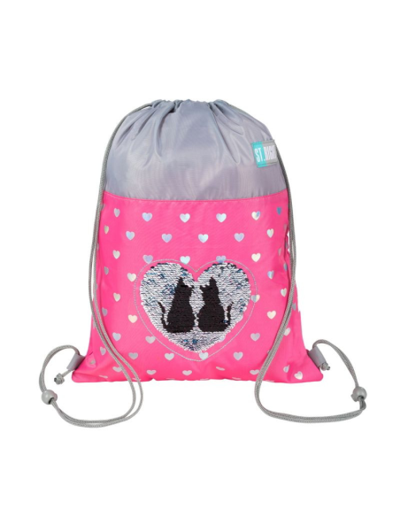 S2396,Sac incaltaminte pentru copii St.Right Sequin Cats 625909, roz cu gri, 34x43cm
