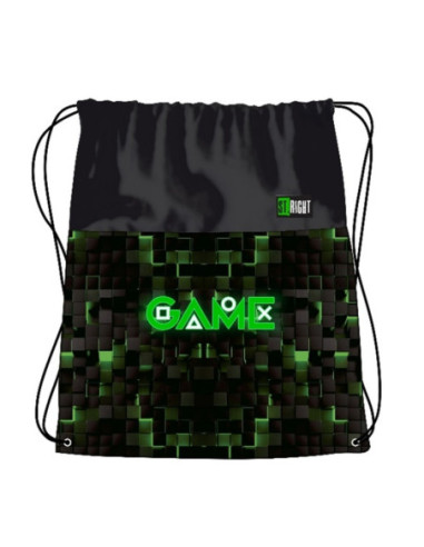 S2623,Sac incaltaminte pentru copii St.Majewski St.Right Green Game, 43cm, negru cu verde