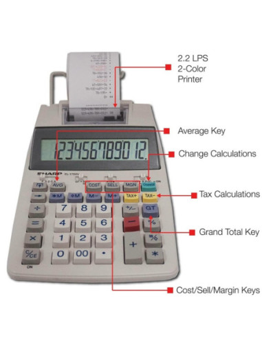SH-EL1750V,Calculator cu banda, 12 digits, 230x150x52mm, SHARP EL-1750V - alb