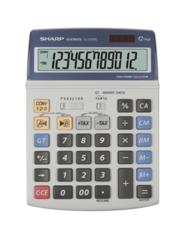SH-EL2125C,Calculator de birou, 12 digits, 195x140x23mm, dual power, SHARP EL-2125C - gri