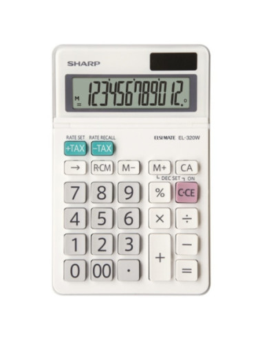 SH-EL320W,Calculator de birou, 12 digits, 153x97x18mm, dual power, ecran rabatabil, SHARP EL-320W - alb