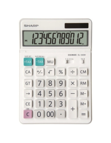 SH-EL340W,Calculator de birou, 12 digits, 189x127x18mm, dual power, ecran rabatabil, SHARP EL-340W - alb
