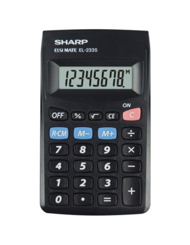 SH-EL233SBBK,Calculator de buzunar, 8 digits, 103x60x8mm, SHARP EL-233SBBK - negru
