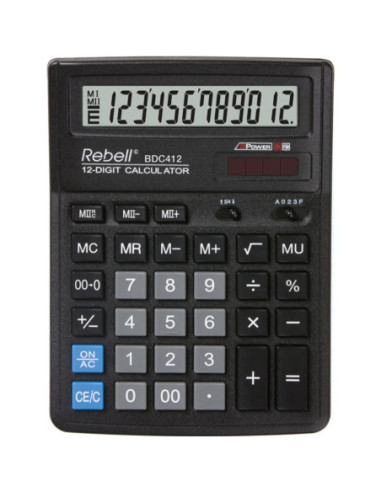 RE-BDC412,Calculator de birou, 12 digits, 193 x 143 x 38 mm, Rebell BDC 412 - negru