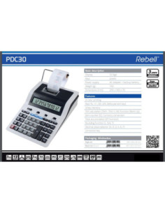 RE-PDC30,Calculator cu banda, 12 digits, 255 x 190 x 70 mm, Rebell PDC 30 - alb/negru 2