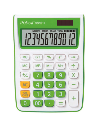 RE-SDC912GR,Calculator de birou, 12 digits, 145 x 104 x 26 mm, Rebell SDC 912 - alb/verde