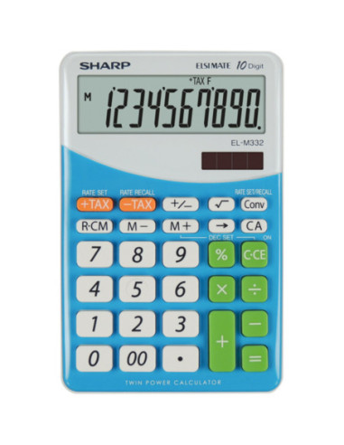 SH-ELM332BBL,Calculator de birou, 10 digits, 149 x 100 x 27 mm, dual power, SHARP EL-M332BBL - gri/bleu