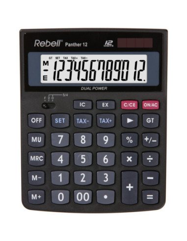 RE-PANTHER12,Calculator de birou, 12 digits, 147 x 115 x 32 mm, Rebell Panther 12 - negru