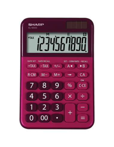 SH-ELM335BRD,Calculator de birou, 10 digits, 149x100x27mm, dual power, SHARP EL-M335BRD - rosu