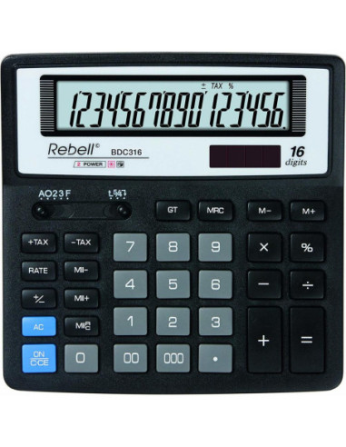 RE-BDC316BX,Calculator de birou, 16 digits, 156 x 156 x 30 mm, Rebell BDC 316 BX - negru