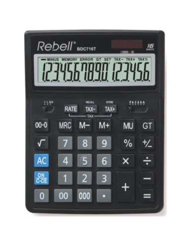 RE-BDC716M,Calculator de birou, 16 digits, 206 x 155 x 35 mm, dual power, Rebell BDC 716M - negru