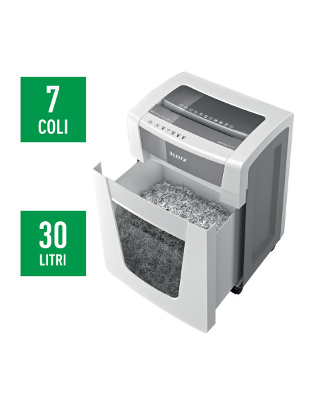 LZ80040000,Distrugator documente manual LEITZ IQ Office Pro, P5+, micro-cut (particule), 7coli, cos 30l, alb