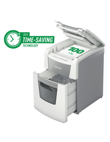 LZ80120000,Distrugator documente automat LEITZ IQ Small Office, P5, micro-cut, 100coli, cos 34l, alb-gri