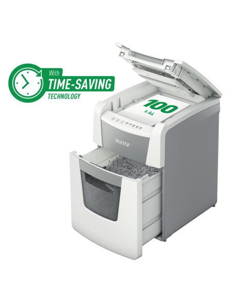 LZ80120000,Distrugator documente automat LEITZ IQ Small Office, P5, micro-cut, 100coli, cos 34l, alb-gri