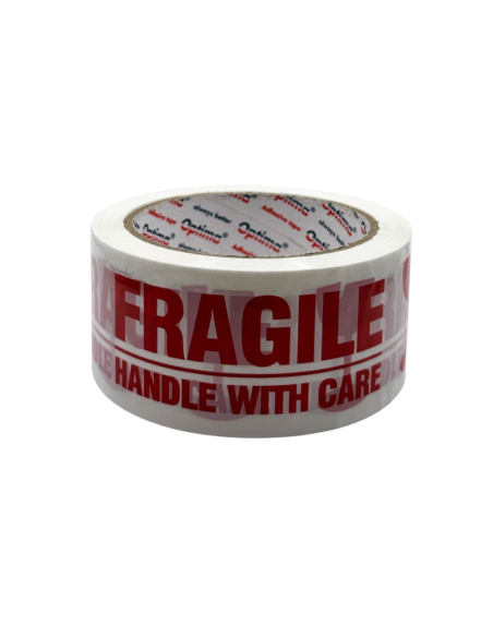 OP-60504860F,Banda adeziva pentru ambalare, 48mm x 60 m, 50 microni, Optima Fragile - alba cu imprimare rosie