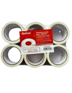 OP-60504860F,Banda adeziva pentru ambalare, 48mm x 60 m, 50 microni, Optima Fragile - alba cu imprimare rosie 2