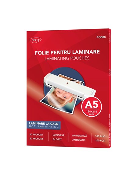 Folie laminare A5 DACO FO580, 80 microni, 100 buc/top 
