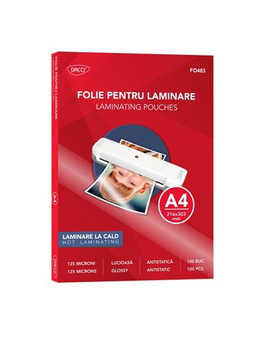 Folie laminare A4 DACO FO483, 125 microni, 100 buc/top