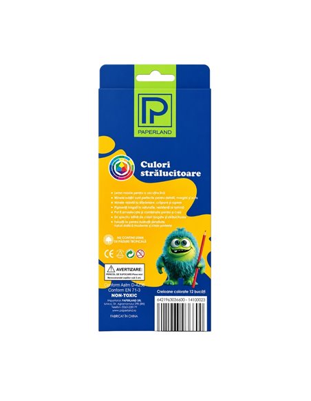Set 12 creioane colorate Paperland PP-14100023, 12 culori