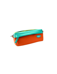 PE712T,Penar etui tip borseta DACO PE712T, 2 fermoare, 20.5 x 5.5 x 9 cm, Turcoaz si Portocaliu