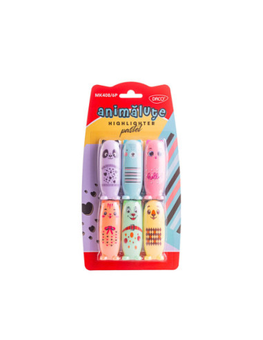 MK408/6P,Marker evidentiator set 6 mini pastel animalute DACO MK408/6P