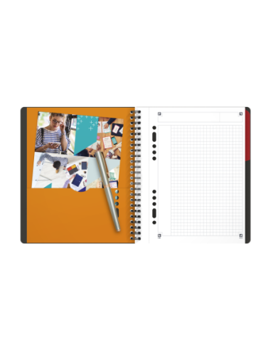 100102880-5,Set 5 x Agenda organizator Oxford International Active Book A5+, 80 file, patratele 5 x 5 mm, spirala dubla, Gri