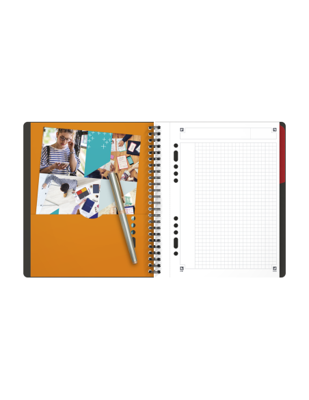 100102880-5,Set 5 x Agenda organizator Oxford International Active Book A5+, 80 file, patratele 5 x 5 mm, spirala dubla, Gri