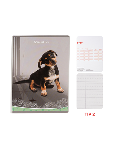 Caiet Tip 2 Elisa, 36 file, 80g/mp, coperta carton, Motiv sweet pets