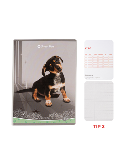 Caiet Tip 2 Elisa, 36 file, 80g/mp, coperta carton, Motiv sweet pets