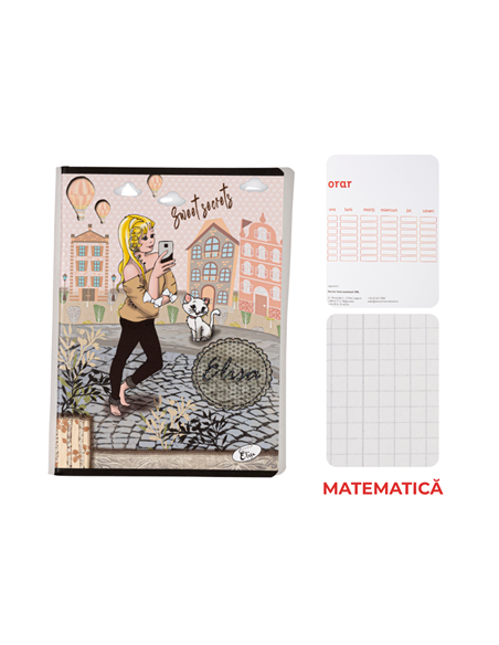 Caiet A5 Elisa Print, 48 file, 80g/mp, matematica, coperta carton