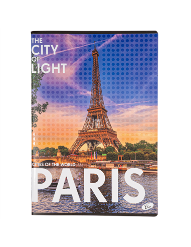 Caiet A4 Elisa, 60 file, 80g/mp, dictando, coperta carton, design cities of the world