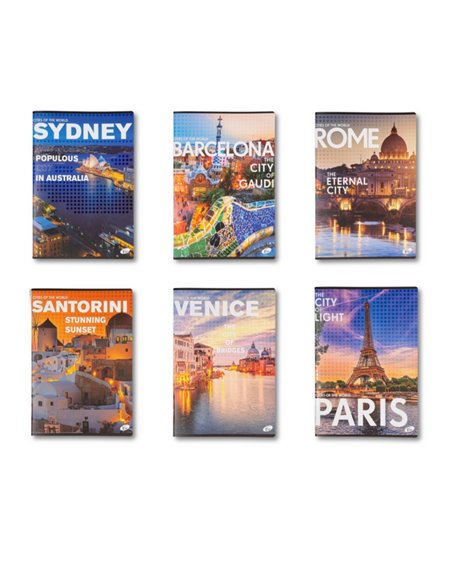 Caiet A4 Elisa, 60 file, 80g/mp, dictando, coperta carton, design cities of the world