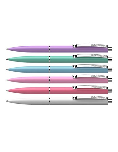 Set 50 de pixuri Schneider K15, clema metalica, mina albastra, Culori pastel asortate