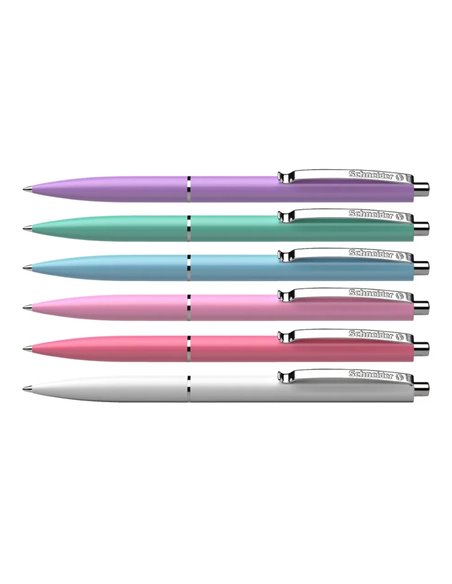 Set 50 de pixuri Schneider K15, clema metalica, mina albastra, Culori pastel asortate