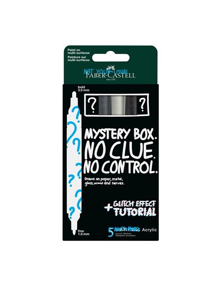 FC186006,Set 1 x Blister cu 5 markere acrilice multimark mystery Faber-Castell, culori surpriza, varf dublu 1 mm - 3 mm