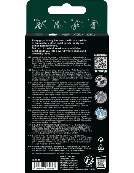 FC186006,Set 1 x Blister cu 5 markere acrilice multimark mystery Faber-Castell, culori surpriza, varf dublu 1 mm - 3 mm