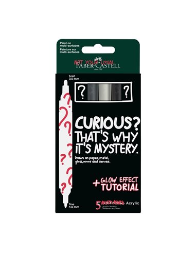 FC186007,Set 2 x Blister cu 5 markere acrilice multimark mystery Faber-Castell, culori surpriza, varf dublu 1 mm - 3 mm