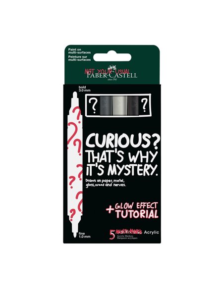 FC186007,Set 2 x Blister cu 5 markere acrilice multimark mystery Faber-Castell, culori surpriza, varf dublu 1 mm - 3 mm