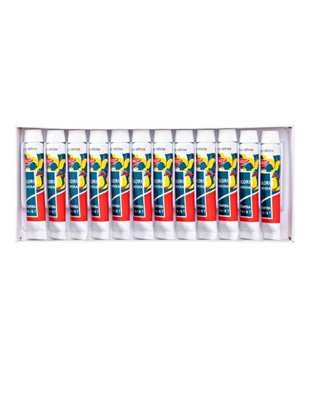 Set 12 Tempera DACO 12 ml, Alb titan