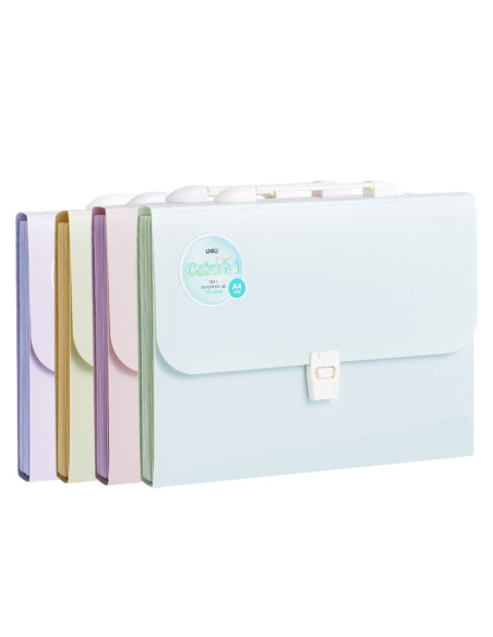 DLEF613,Servieta plastic cu maner 13 compartimente diverse culori macarons Deli