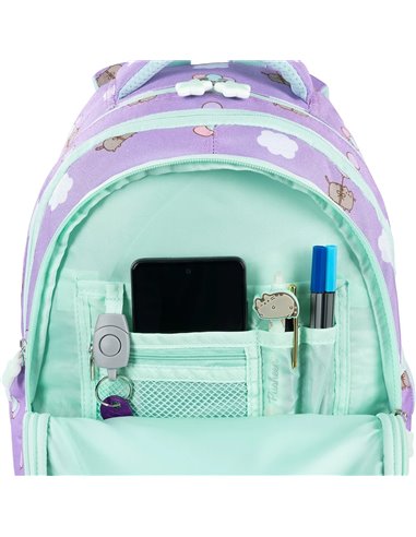 Ghiozdan scoala St.Majewski BPL58 cu 4 compartimente, 40 x 28 x 18 cm, Motiv Pusheen, Violet