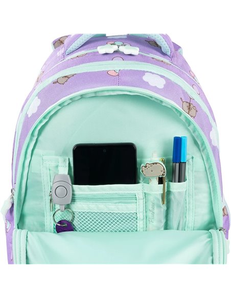 Ghiozdan scoala St.Majewski BPL58 cu 4 compartimente, 40 x 28 x 18 cm, Motiv Pusheen, Violet