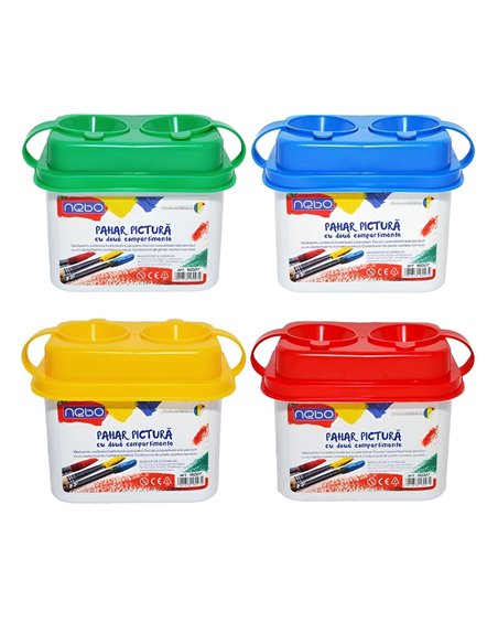 Pahar pentru pictura NEBO cu 2 compartimente, 7.5 x 7 x 9.5 cm, Culori asortate