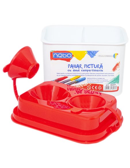 Pahar pentru pictura NEBO cu 2 compartimente, 7.5 x 7 x 9.5 cm, Culori asortate