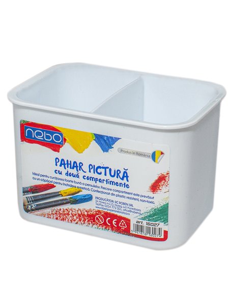 Pahar pentru pictura NEBO cu 2 compartimente, 7.5 x 7 x 9.5 cm, Culori asortate