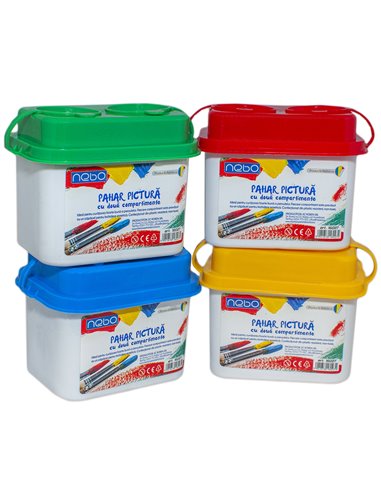 Pahar pentru pictura NEBO cu 2 compartimente, 7.5 x 7 x 9.5 cm, Culori asortate